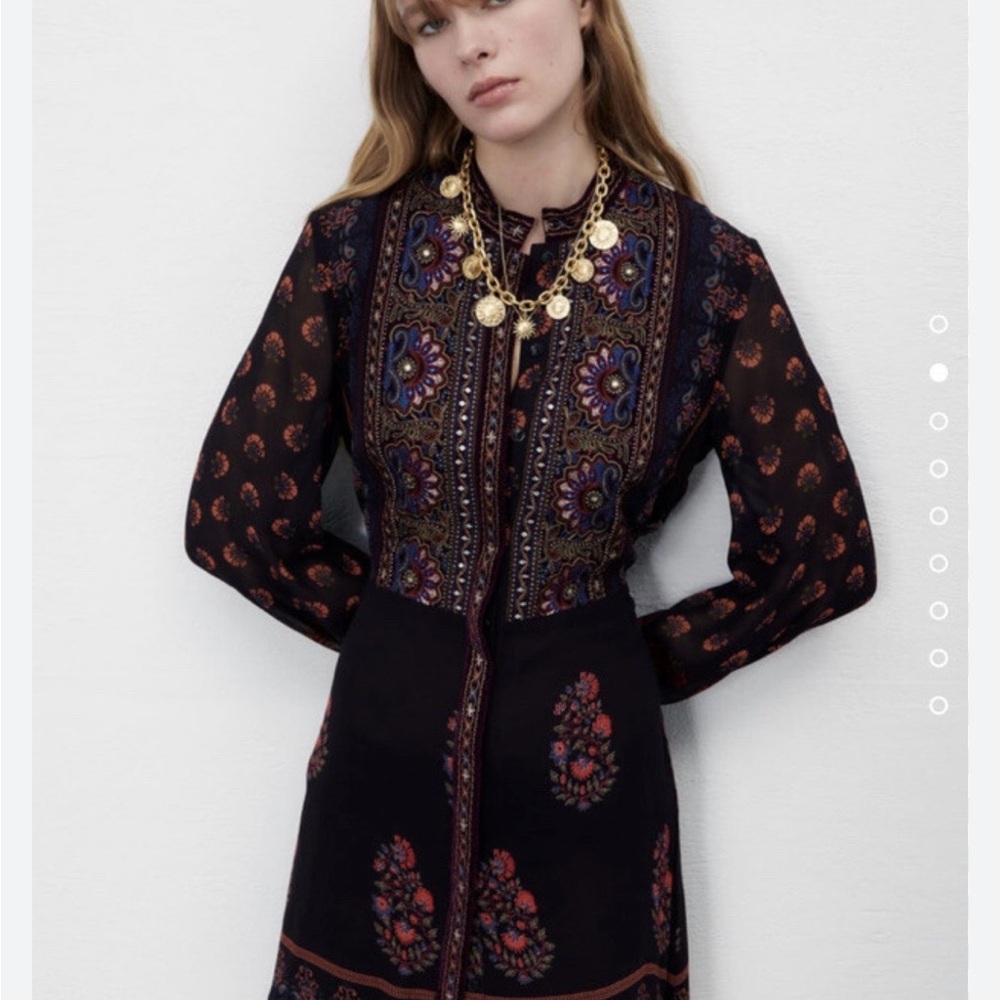 Zara Black Floral Embroidered Mini Dress with Multicolor Accents